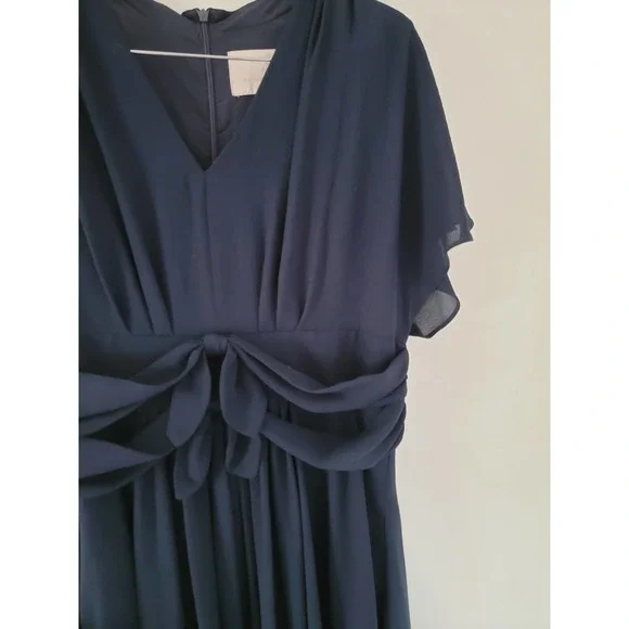 Gal Meets Glam Jane Navy Blue Tie-Waist Fit & Flare Dress Size 14 - Picture 5 of 8